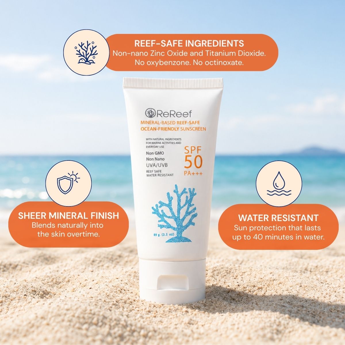ReReef Mineral-Based Ocean-Friendly Reef-Safe Sunscreen SPF50 PA+++